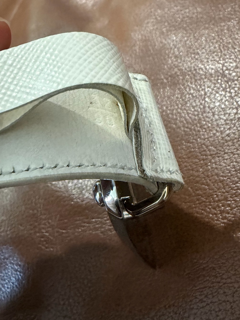 Prada Cream Saffiano Leather Womens Belt with Silver Plaque - Picture 6 of 10